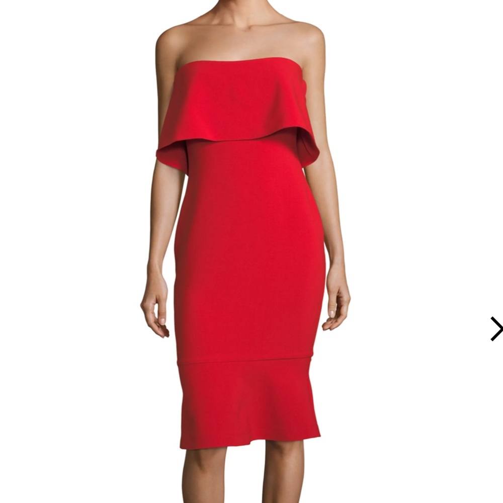 Likely red strapless cocktail dress!